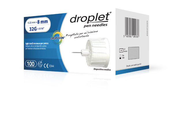 Droplet Ago Penna 32G Per Insulina 8 mm 100 Pezzi