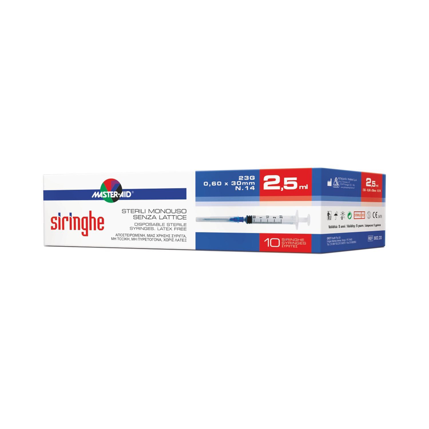 Master Aid Siringa Sterile 5 ml Con Ago Sottile 23G 10 Pezzi