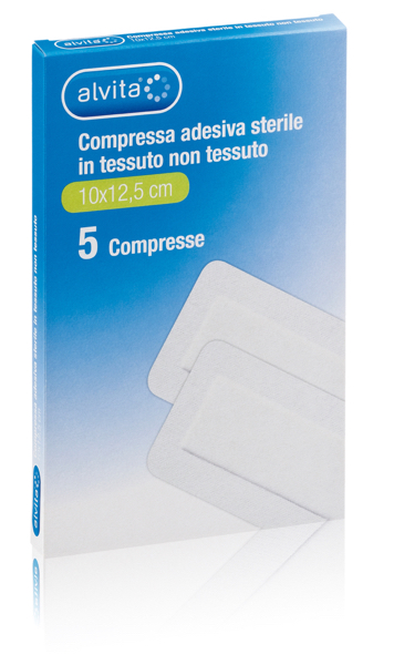 Alvita garza compressa adesiva sterile in tessuto non tessuto estensibile bianco 10x12,5cm