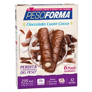 Pesoforma Pasto Sostitutivo Barrette Al Cioccolato Cuore Gusto Cocco 12 Pezzi