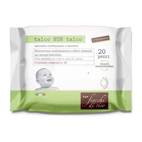 Fiocchi di Riso Talco Non Talco Salviettine Rinfrescanti e Lenitive 20 Pezzi