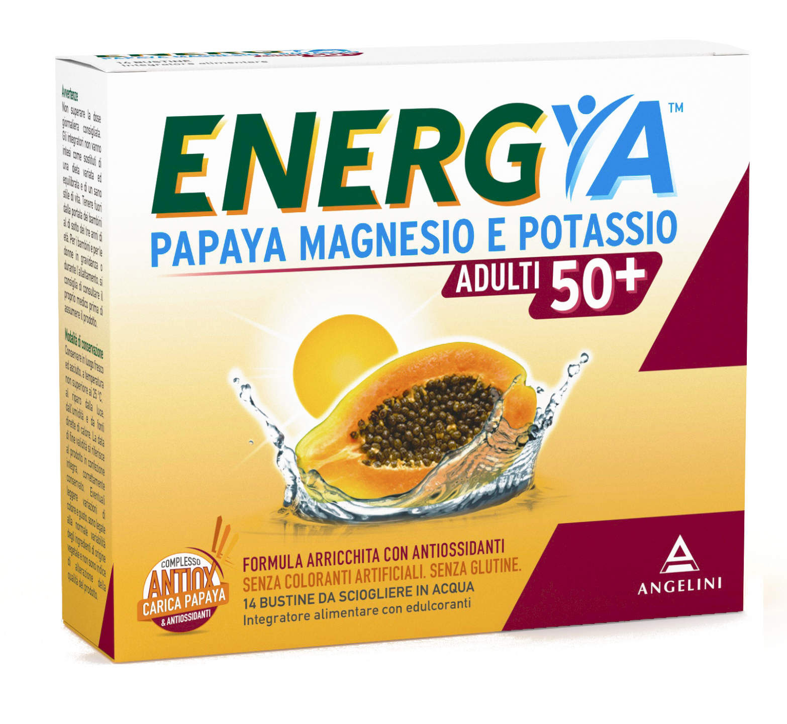 Energya 50+ Papaya Magnesio e Potassio Adulti Integratore Sali Minerali 14 Bustine