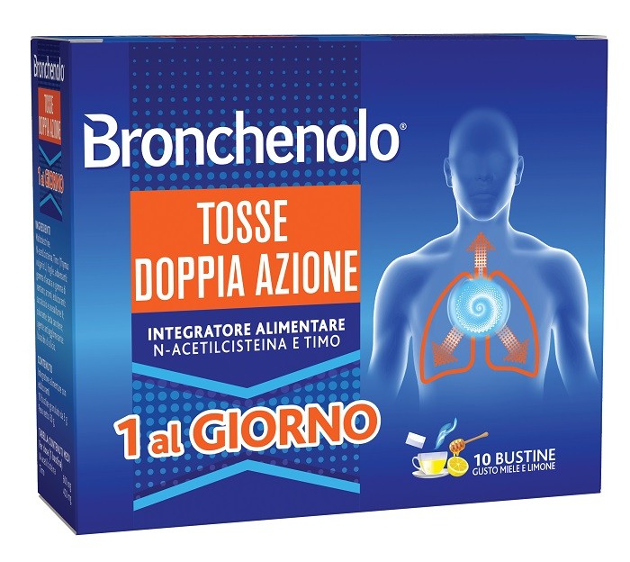 Bronchenolo Tosse Doppia Azione 1 al Giorno Integratore per la Tosse 10 Bustine