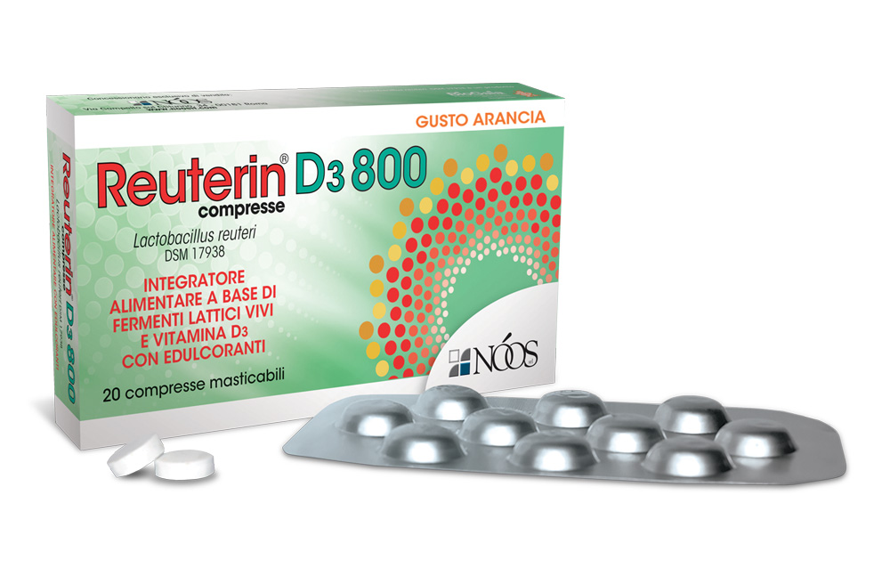 Reuterin D3 800 Integratore Fermenti Lattici Vivi e Vitamine 20 Compresse Masticabili