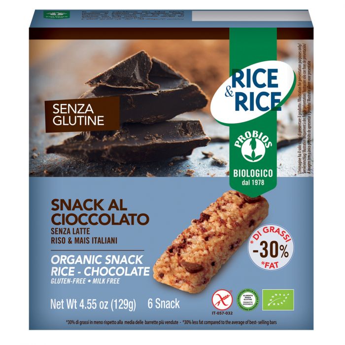 Rice&Rice Snack Al Cioccolato Biologico Senza Glutine Senza Latte 6x21 g