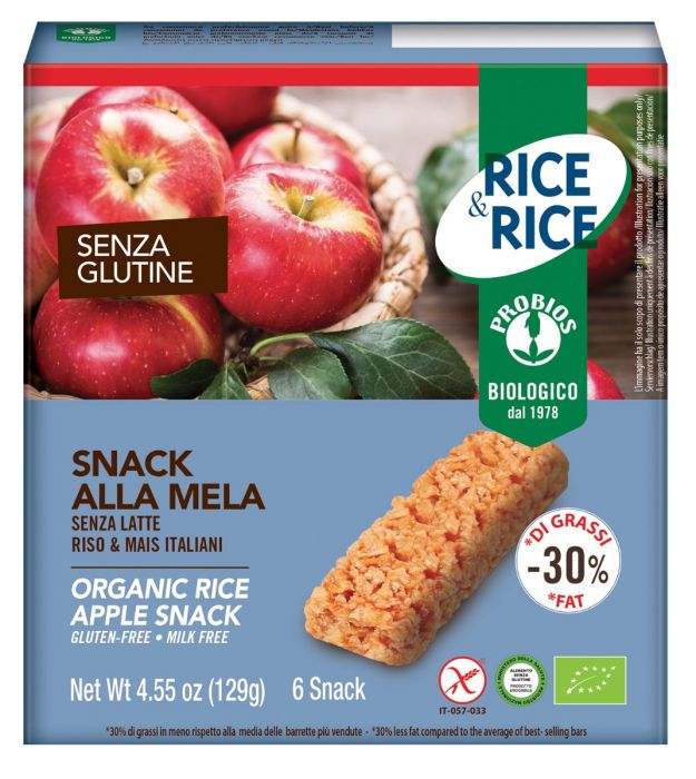 Rice&Rice Snack Di Riso Alla Mela Biologico Senza Glutine 6x21 g