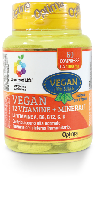 Optima Naturals Colours of Life Vegan 12 Vitamine + Minerali Integratore Difese Immunitarie 60 Compresse