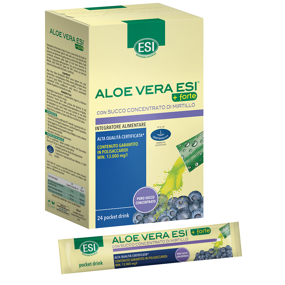 ESI Aloe Vera Succo + Forte Mirtillo Integratore Depurativo 24 Pocket Drink