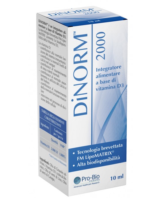 Dinorm 2000 - Integratore di Vitamina D3 per le ossa 10 Ml gocce