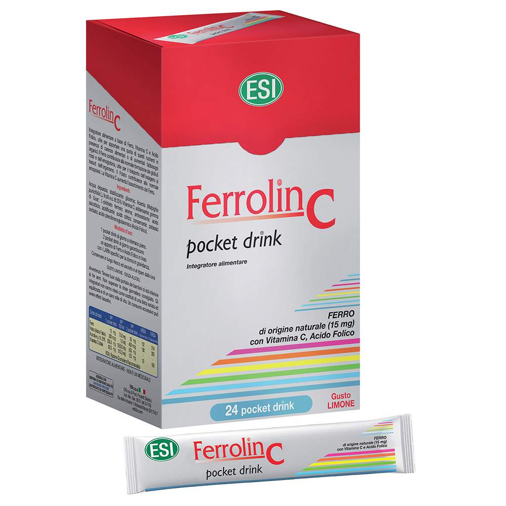 ESI Ferrolin C Pocket Drink Integratore Ferro 24 Bustine