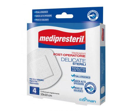 Medipresteril Medicazione Post Operatoria Delicata in Tessuto non Tessuto 10x10 cm 5 Pezzi