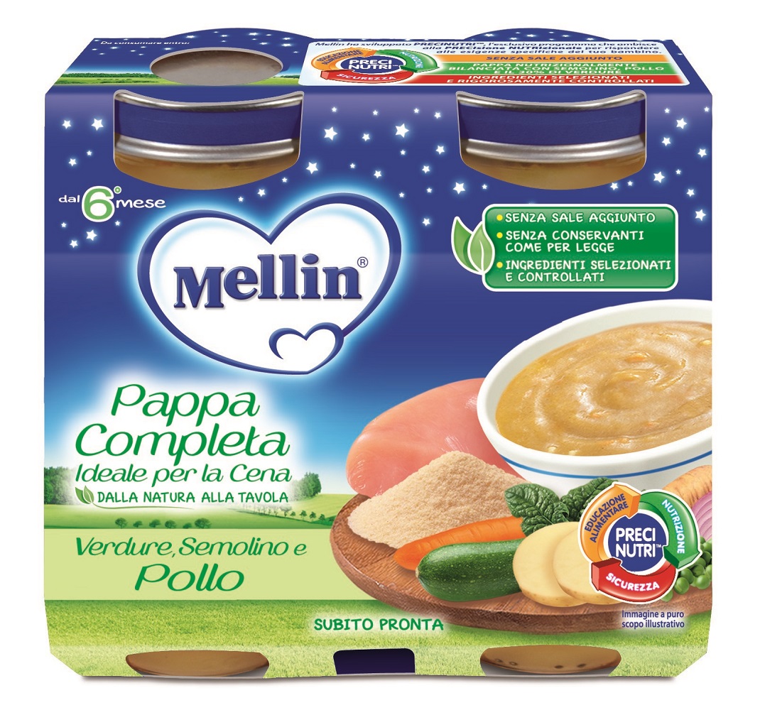 Mellin Pappa Completa Omogeneizzato di Pollo e Verdure 2 x 200 g