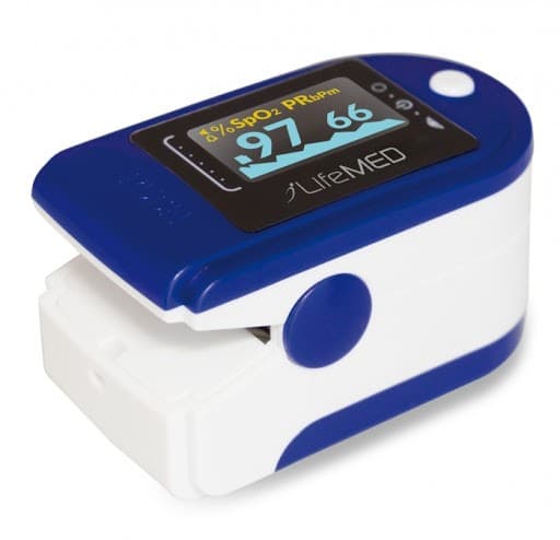 Saturimetro portatile blu con indice perfusionale