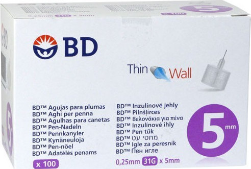 Ago per penna da insulina thinwall bd gauge 31 5 mm 100 pezzi