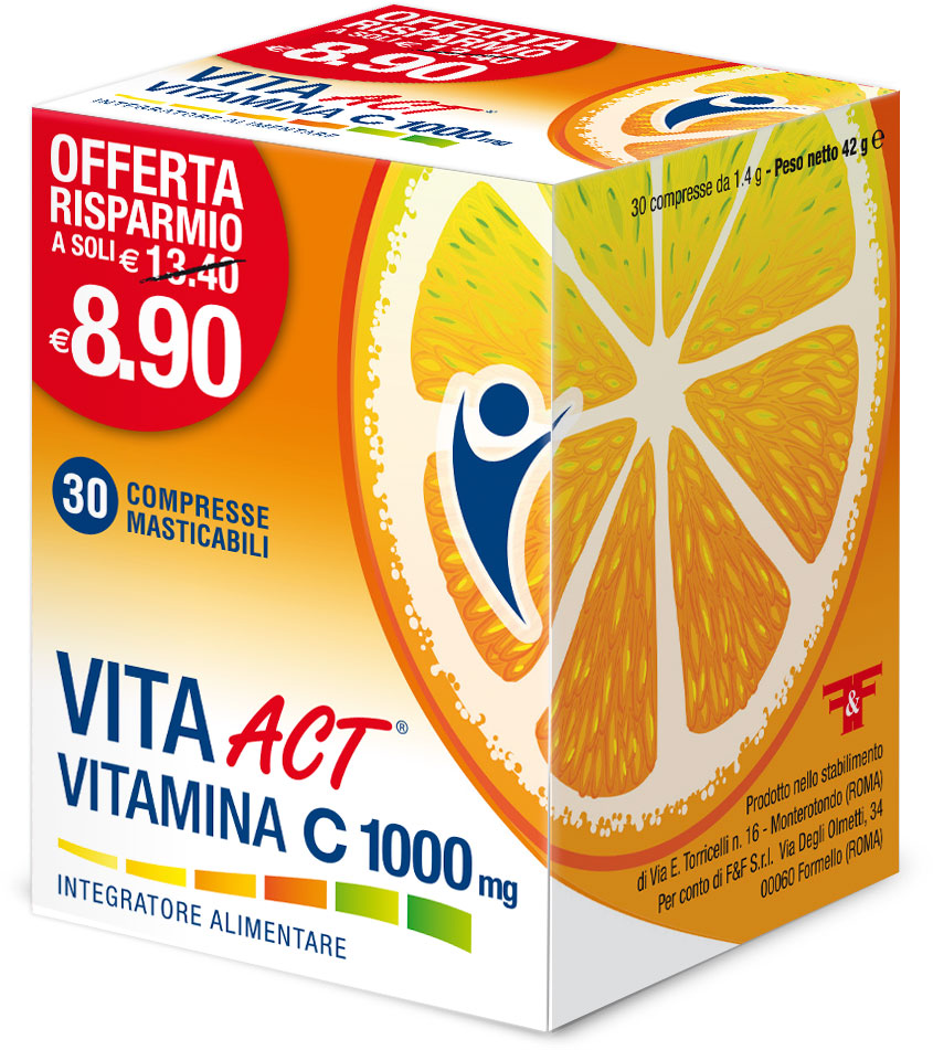 Vita Act Vitamina C 1000 mg Integratore Difese Immunitarie 30 Compresse Masticabili