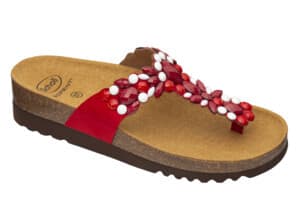 ALICIA FLIP-FLOP MICROFIBRE+BEADS W ROSSO/BIANCO 40