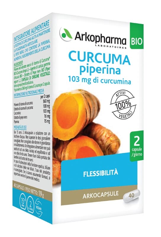 Arkopharma Arkocapsule Curcuma + Piperina Bio Integratore per il Benessere delle Articolazioni 40 capsule