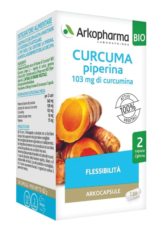 Arkopharma Arkocapsule Curcuma + Piperina Bio Integratore per il Benessere delle Articolazioni 130 capsule