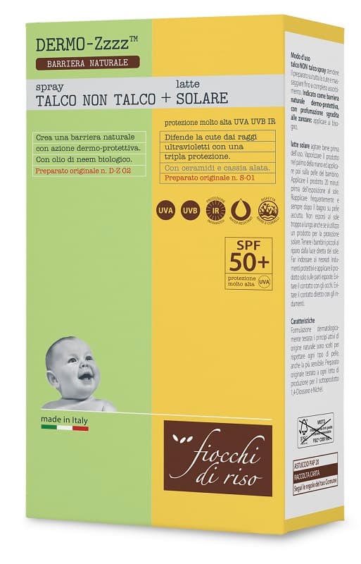 Fiocchi Di Riso Bipacco Talco Non Talco Spray 100 Ml + Latte Solare 50+ 140 Ml