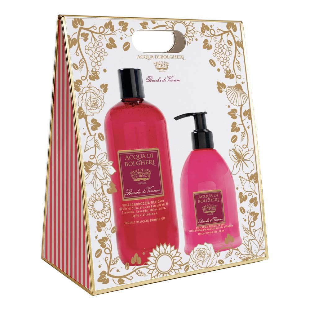 Acqua di Bolgheri- Bacche di Vinum Cofanetto Bag - Bio Bagnodoccia delicato all'Olio di Oliva Bio + Bio Crema Fluida Corpo all'Olio di Oliva Bio