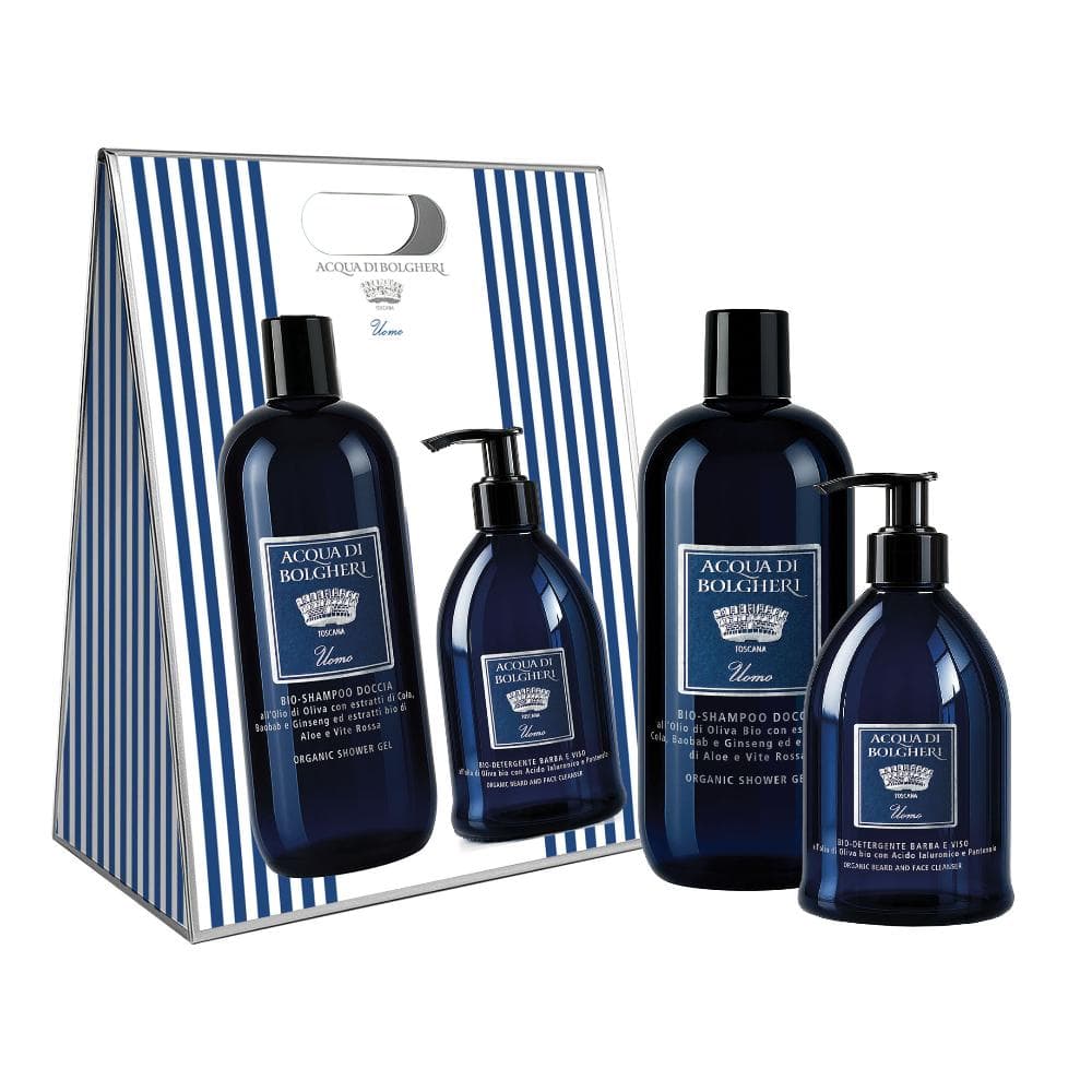 UOMO COFANETTO BAG BIO SHAMPOO DOCCIA ALL'OLIO DI OLIVA BIO+ BIO DETERGENTE BARBA E VISO ALL'OLIO DI OLIVA BIO