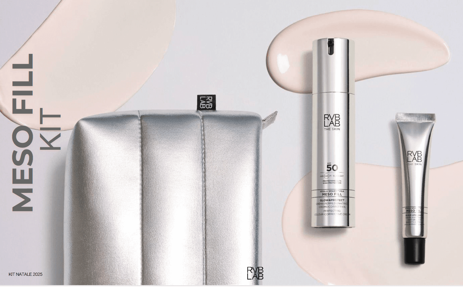 Rvblab kit mesofill 2025 glow&protect crema perfezionatrice cromocorrettiva spf50 50 ml + build up&shape crema anti rughe anti gravita' 20 ml