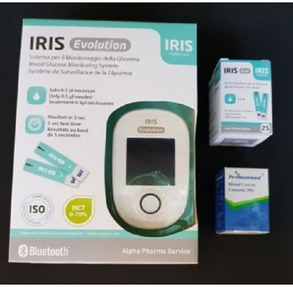 Glucometro Iris Evolution + 10 Strisce Reattive + 10 Lancette Pungidito
