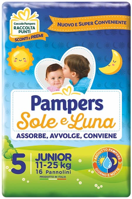 PANNOLINO PER BAMBINO PAMPERS SOLE & LUNA FLASH JUNIOR 16 PEZZI
