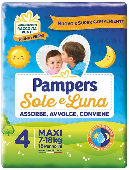 PANNOLINO PER BAMBINO PAMPERS SOLE & LUNA MAXI 18 PEZZI