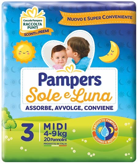 PANNOLINO PER BAMBINO PAMPERS SOLE & LUNA MIDI 20 PEZZI