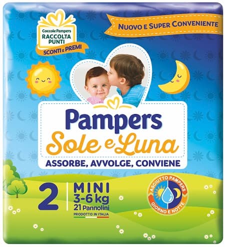 PANNOLINO PER BAMBINO PAMPERS SOLE & LUNA FLASH MINI 21 PEZZI