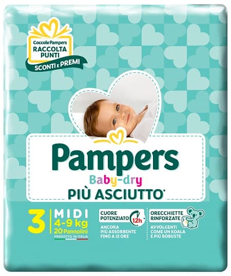 PAMPERS BABY DRY DOWNCOUNT MIDI 20 PEZZI