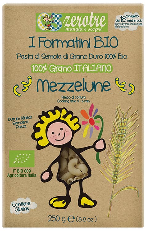 ZEROTRE MEZZELUNE PASTA DI MAIS E RISO BIOLOGICA SENZA GLUTINE SCATOLA 250 G