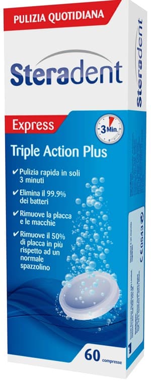 Steradent Tripla Azione Plus Pulizia Quotidiana Dentiera 60 Compresse