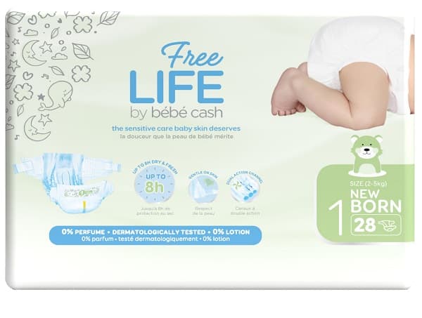 Freelife by Bebecash New Born Taglia 1 2-4 kg Girovita 30-41 cm 28 Pezzi