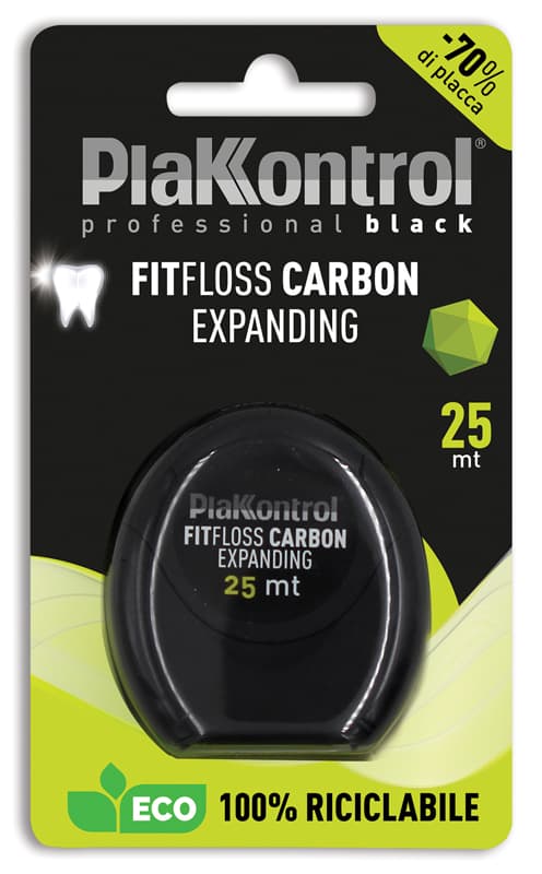 Plakkontrol Professional Black Fitfloss Carbon Expanding Filo Interdentale 25 Metri Fresh Mint