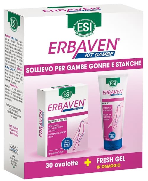 ESI Erbaven Kit Gambe Gonfie Integratore 30 Ovalette Retard + Fresh Gel 100ml
