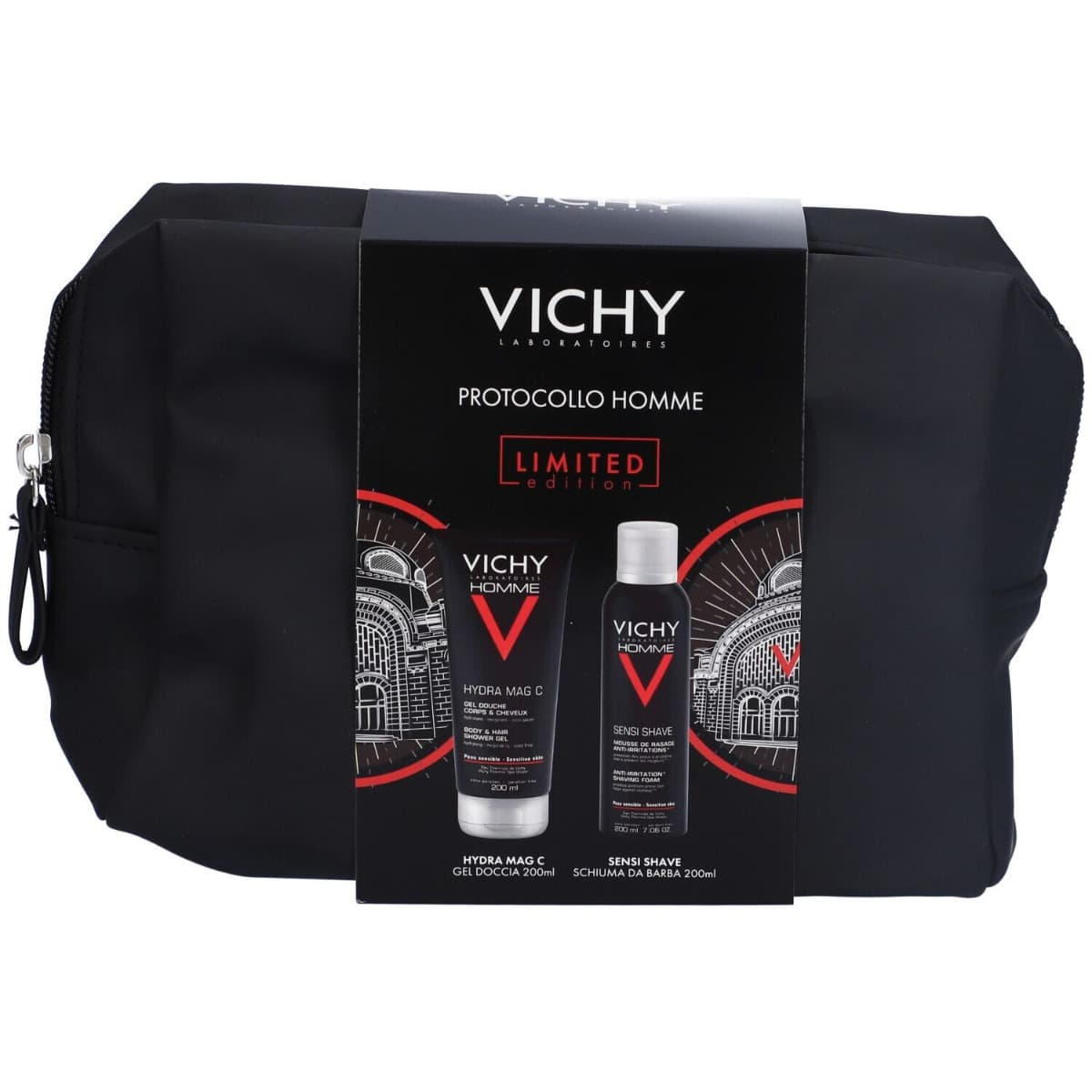 Vichy Protocollo Homme Pochette con Hydra Mag C Gel Doccia 200ml + Sensi Shave Schiuma da Barba 200ml