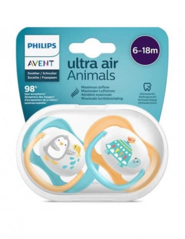 Avent ultra air animals succhietto penguin/turtle maschio 6-18 mesi 2 pezzi