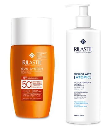 Rilastil Sun System - Protezione Solare 50+ per Bambini 50 ml + Rilastil Xerolact Olio Detergente Corpo 50 ml