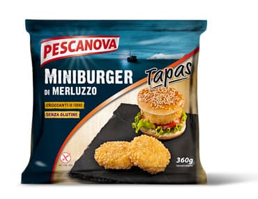 PESCANOVA MINIBURGER DI MERLUZZO IMPANATI E SURGELATI SENZAGLUTINE 360 G