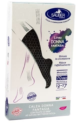 SAUBER CALZA DONNA FANTASIA FILATO Q-SKIN 70 DEN NERO MINI SCACCO BIANCO TAGLIA G