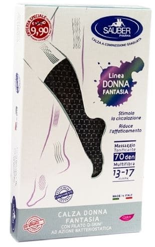 SAUBER CALZA DONNA FANTASIA FILATO Q-SKIN 70 DEN NERO MINI SCACCO BIANCO TAGLIA P PROMO