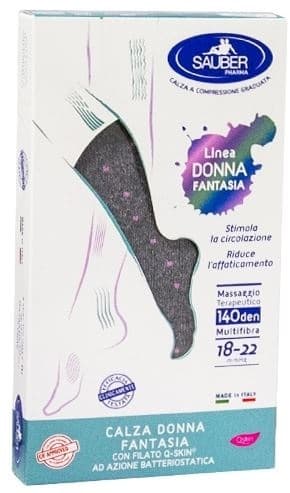 SAUBER CALZA DONNA FANTASIA FILATO Q-SKIN 140 DEN GRIGIO POIS ROSA TAGLIA P