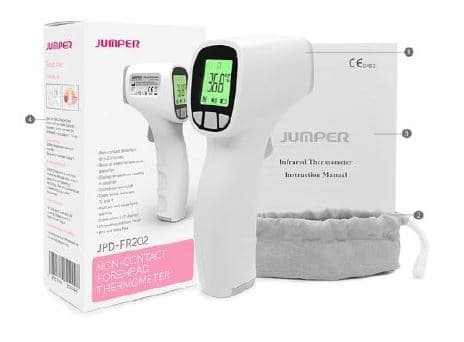 Termometro a infrarossi senza contatto non-contact forehead jpd-fr202 con 2 batterie aaa marsupio e istruzioni d'uso