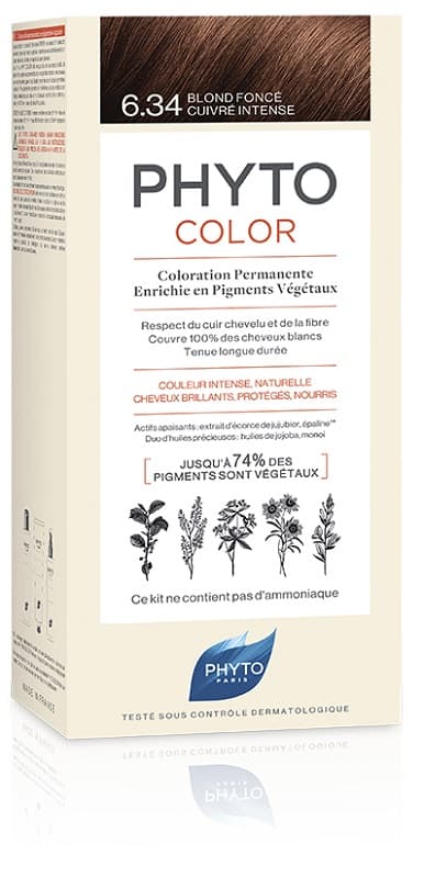 PHYTOCOLOR 6,34 BIONDO SCURO RAMATO INTENSO LATTE + CREMA +MASCHERA + FOGLIETTO ILLUSTRATIVO + 1 PAIO DI GUANTI