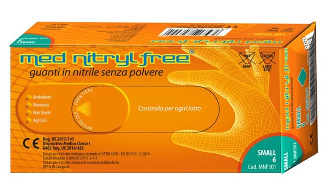 Med Nitryl Free Guanto Nitrile Non Sterile Senza Polvere Misura S 100 Pezzi