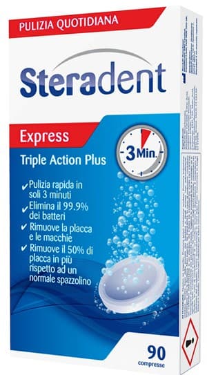 Steradent Tripla Azione Plus Pulizia Quotidiana Dentiera 90 Compresse