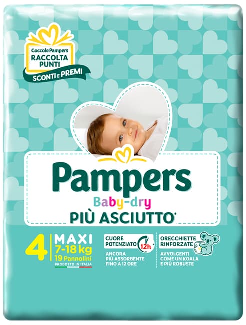 Pampers baby maxi taglia 4 (7-18 kg) 19 pezzi