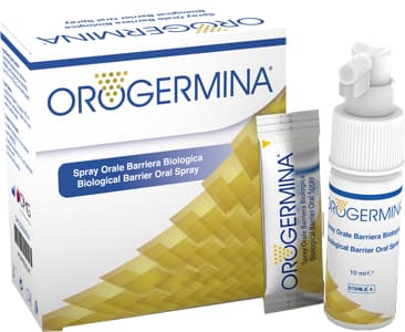 Orogermina spray orale confezione contenente 2 flaconi da 10 ml + 2 bustine 1,15 g di liofilizzato +